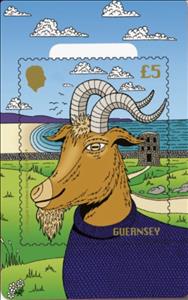 Souvenir Sheet, Royal Golden Guenrsey Goat Cryptostamp Blue Sweater, Guernsey,  , Goats
