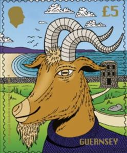 Stamp, Royal Golden Guenrsey Goat Cryptostamp Blue Sweater, Guernsey,  , Goats