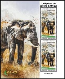 Souvenir Sheet, African Savanna Elephant (Loxodonta africana), Guinea,  , Animals (Fauna), Elephants