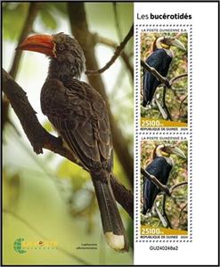 Souvenir Sheet, Hornbills (Rhyticeros cassidix), Guinea,  , Birds
