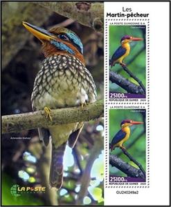 Souvenir Sheet, Kingfishers (Ceyx erithaca), Guinea,  , Birds, Kingfishers