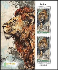 Souvenir Sheet, Lions (Panthera leo), Guinea,  , Лев, Wild Cats