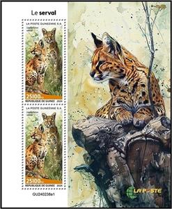 Souvenir Sheet, Servals (Leptailurus serval), Guinea,  , Wild Cats