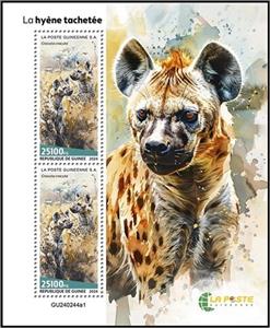 Souvenir Sheet, Spotted Hyena (Crocuta crocuta), Guinea,  , Animals (Fauna), Hyenas