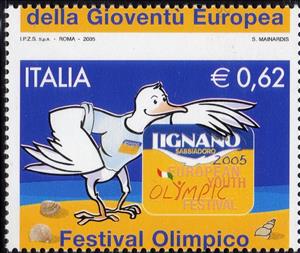 Stamp, Gull and Logo, Italy,  , Festivals, Olympic Games, Stylized Animals