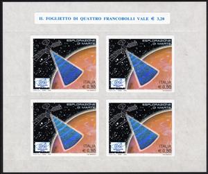 Mini Sheet, Italian Participation on the Exploration Program of Mars, Italy,  , Celestial Bodies, Outer Space, Planets, Satellites, Космический корабли