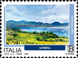 Stamp, Lake Trasimeno, Italy,  , Landscapes, Mountains