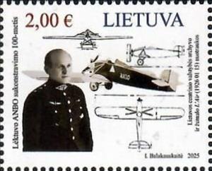 Stamp, ANBO Aircraft, Centenary : Antanas Gustaitis, Lithuania,  , Aircraft, Aviation, Famous People, Pilots