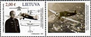 Stamp with Attached Label, ANBO Aircraft, Centenary : Antanas Gustaitis, Lithuania,  , Aircraft, Aviation, Famous People, Pilots