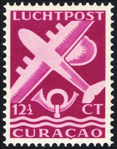 Stamp, Plane and Post horn, Netherlands Antilles,  