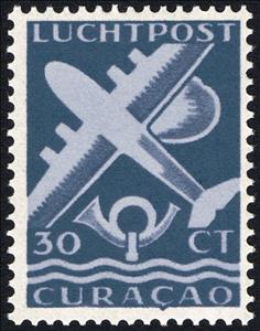 Stamp, Plane and Post horn, Netherlands Antilles,  