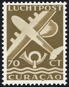 Stamp, Plane and Post horn, Netherlands Antilles,  