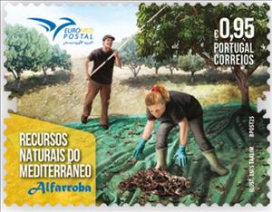 Stamp, Harvesting Carob, Portugal,  , Agriculture, Euromed