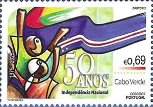 Stamp, Indpendence of Cabo Verde, 50 Years, Portugal,  , Diplomacy, Flags