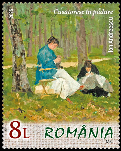 Girl Sewing in Forest by Ion Andreescu,
