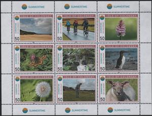 Full Pane, Sheet of 9 designs, Scotland, Isle of Colonsay,  , Animals (Fauna), Birds, Butterflies and Moths, Cycling, Flowers, Golf, Insects, Sheep