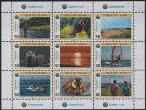 Full Pane, Sheet of 9 designs, Scotland, Isle of Islay,  , Animals (Fauna), Beaches, Butterflies and Moths, Ducks, Fishing-boats, Hiking, Lighthouses