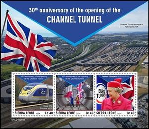 Mini Sheet, 30th Anniversary of the Opening of the Channel Tunnel, Sierra Leone,  , Anniversaries and Jubilees, Tunnels