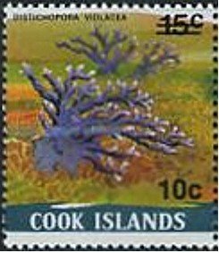 Stamp, Violet Lace Coral (Distichopora violacea) - Surcharged, Cook Islands,  , Corals and Sponges, Sea Life