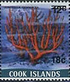 Stamp, Sea Fan (Junceella gemmaea) - Surcharged, Cook Islands,  , Corals and Sponges, Sea Life