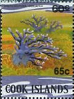 Stamp, Violet Lace Coral (Distichopora violacea) - Surcharged, Cook Islands,  , Corals and Sponges, Sea Life