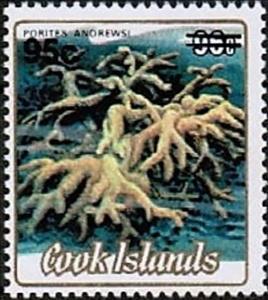 Stamp, (Porites andrewsi) - Surcharged, Cook Islands,  , Corals and Sponges, Sea Life