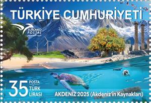 Stamp, Euromed 2025 : Resources of the Mediterranean, Turkey,  , Beaches, Euromed, Turtles
