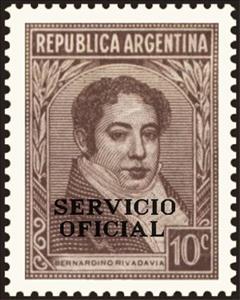 Stamp, Bernardino Rivadavia (1780-1845) ovpt. - Rounded Collar, Argentina,  , Famous People, Heads of State, Men, Politicians
