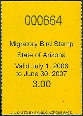 Stamp, Migratory Bird Stamp, Arizona (AZ),  , Hunting