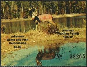 Stamp, Deer and lake, Arkansas (AR),  , Animals (Fauna), Archery, Deer, Hunting, Mammals