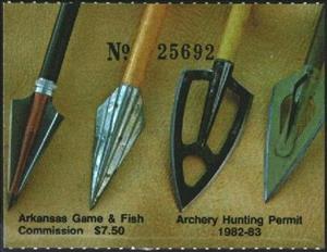Stamp, Four arrow tips, Arkansas (AR),  , Archery, Arrows, Hunting