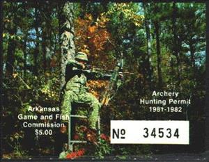 Stamp, Hunter in tree, Arkansas (AR),  , Archery, Hunting, Men