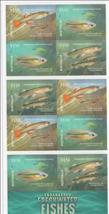 Booklet Pane, Endangered Freshwater Fishes - Booklet Pane, Australia,  , Animals (Fauna), Fishes