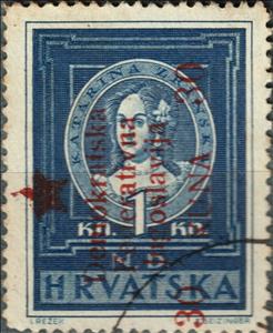 Stamp, Katarina Zrinska Overprinted with Star and Inscription, Bosnia and Herzegovina, Yugoslav Liberation 1945,  , Politicians, Stylized Figures / Persons