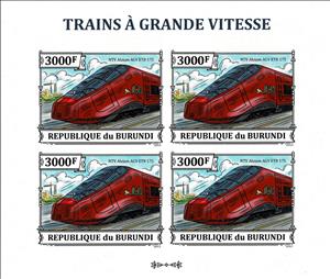 Mini Sheet, NTV Alstom AGV ETR 575, Burundi,  , Buildings, Cranes (Machines), Factories, Locomotives, Railways, Townscapes / City Views