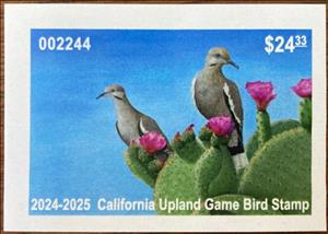 Stamp, Birds, California (CA),  , Animals (Fauna), Birds, Cacti, Flowers, Hunting, Pigeons, Plants (Flora)