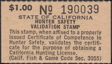 Stamp, Hunter Safety Validation Stamp, California (CA),  , Hunting