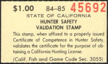 Stamp, Hunter Safety Validation Stamp, California (CA),  , Hunting