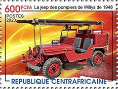Stamp, 1948 Willy's fire jeep, Central African Republic,  , Cars, Fire-brigade, Trucks, Vehicles