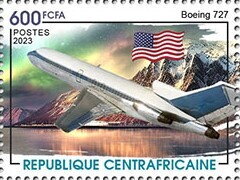 Stamp, Boeing 727, Central African Republic,  , Aircraft, Anniversaries and Jubilees, Aviation