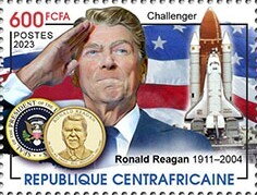 Stamp, Challenger, Ronald Reagan (1911-2004), Central African Republic,  , Anniversaries and Jubilees, Outer Space, Space Traveling, Космический корабли