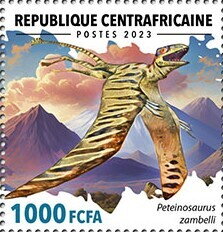 Stamp, Peteinosaurus zambelli, Central African Republic,  , Animals (Fauna), Dinosaurs, Prehistoric Animals, Prehistory, Reptiles