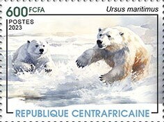 Stamp, Polar bear (Ursus maritimus), Central African Republic,  , Animals (Fauna), Bears, Mammals, Polar Bears