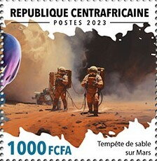 Stamp, Sandstorm on Mars, Central African Republic,  , Astronauts, Famous People, Outer Space, Space Traveling, Космический корабли