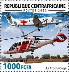 Stamp, The Red Cross, Central African Republic,  , Aircraft, Anniversaries and Jubilees, Aviation, Diseases, Healthcare, Red Cross and Red Crescent