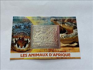 Souvenir Sheet, African Animals - Crocodiles, Central African Republic,  , Animals (Fauna), Crocodiles, Лев