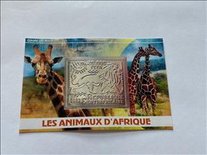 Souvenir Sheet, African Animals - Giraffes, Central African Republic,  , Animals (Fauna), Giraffes, Лев