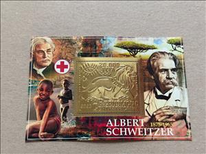 Souvenir Sheet, Albert Schweitzer, Central African Republic,  , Famous People, Humanists, Лев, Organist, Philosophers, Physicians, Red Cross and Red Crescent, Theologians