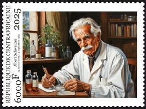 Stamp, Albert Schweitzer, Central African Republic,  , Famous People, Humanists, Organist, Philosophers, Physicians, Theologians