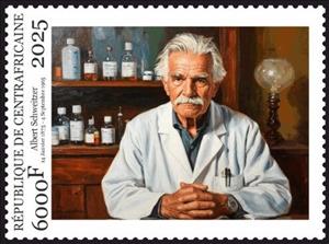 Stamp, Albert Schweitzer, Central African Republic,  , Famous People, Humanists, Organist, Philosophers, Physicians, Theologians